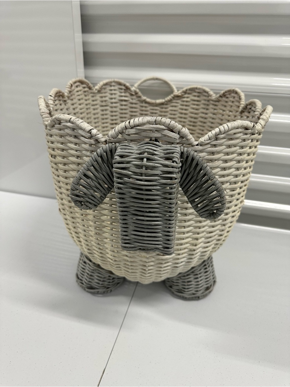 Pottery Barn Kids Lamb Shaped Wicker Storage - Discontinued Cream and Gray